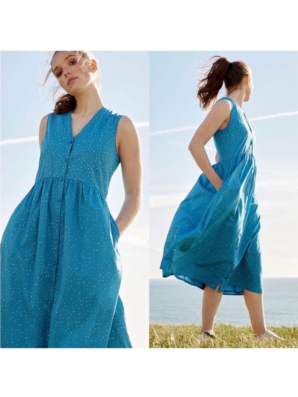 Sleeveless Teal Midi Dress with Button Front